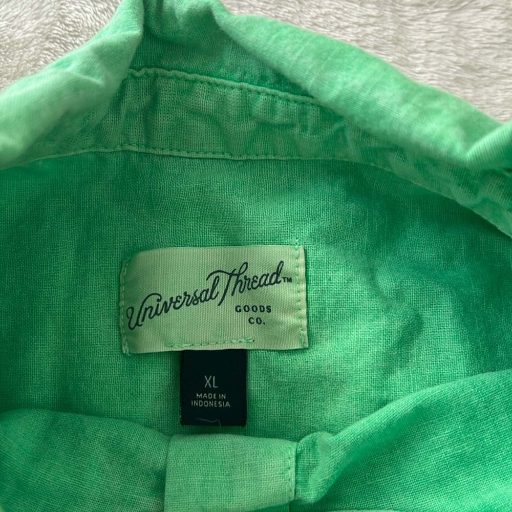 Universal treads green button down shirt